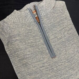 Carbon2Cobalt Mens XL  Grey/Blue Knit Long Sleeve 1/4 Zip Sweater Pullover